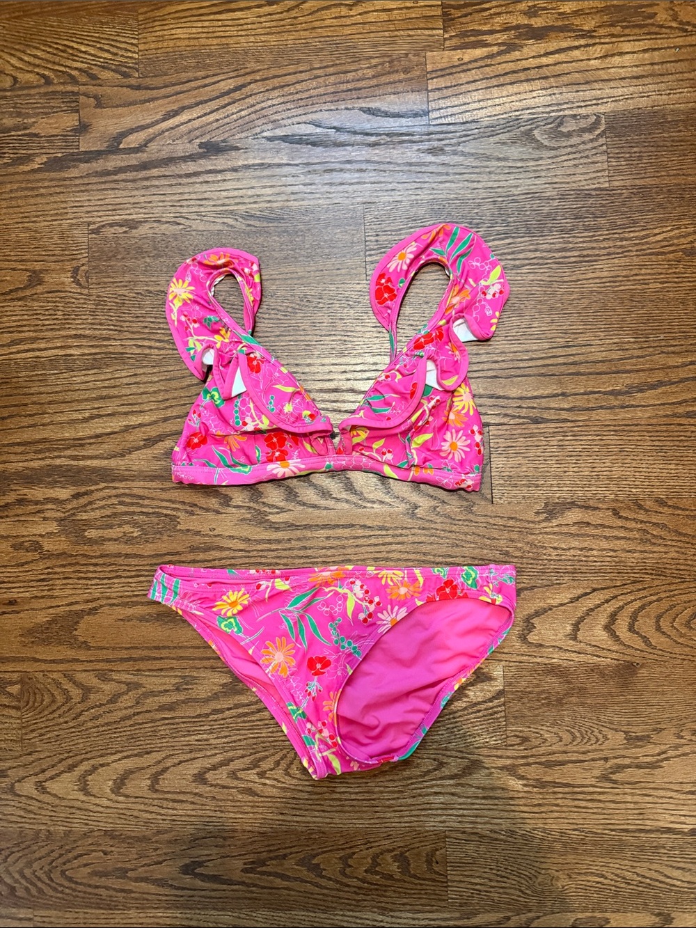 Women’s Kate spade Pink Floral Ruffle Two-Piece Swim Set